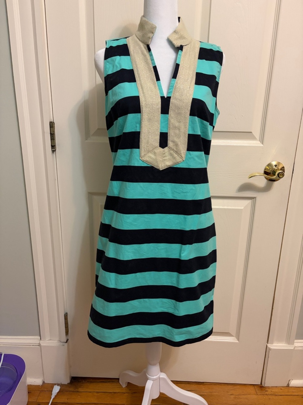 Striped Aqua and Black Sleeveless dress
